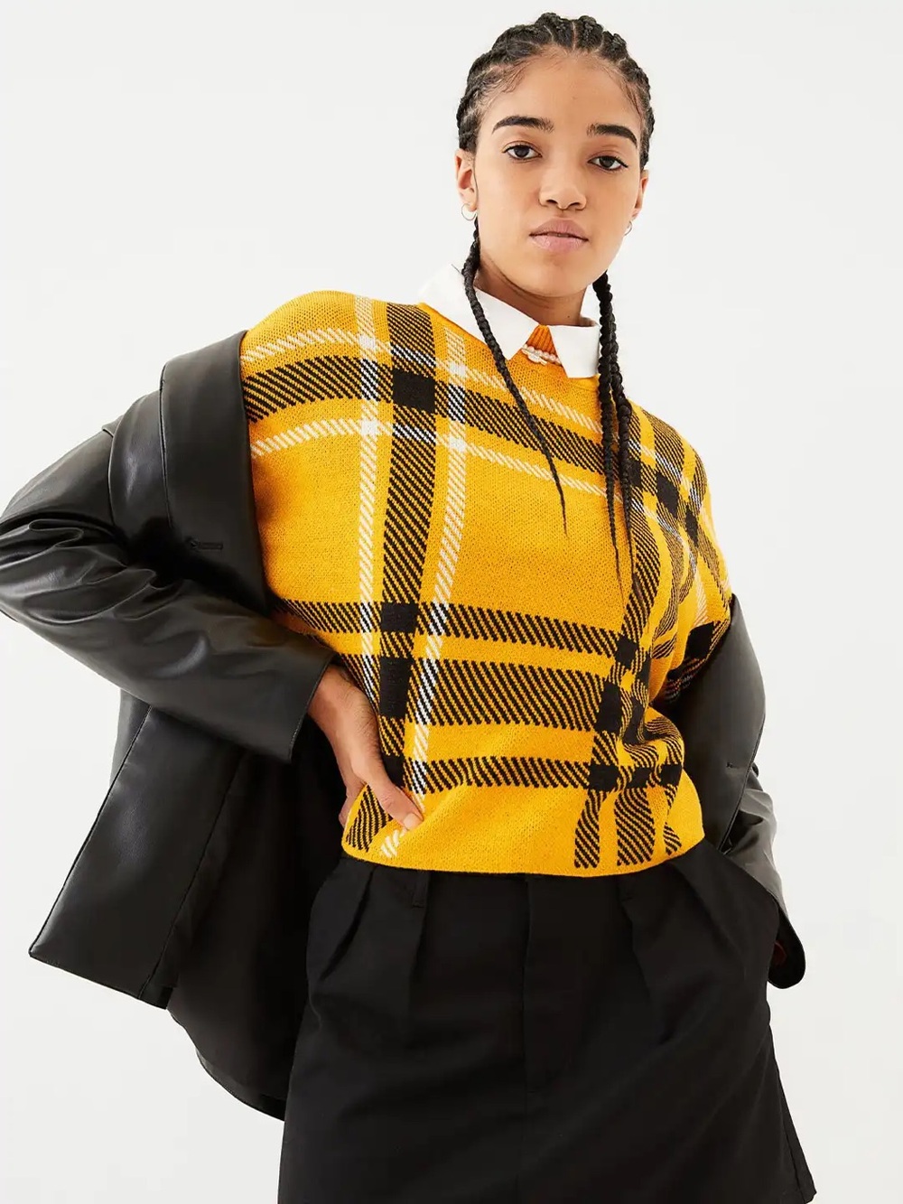H&M Yellow Plaid Cropped Sweater